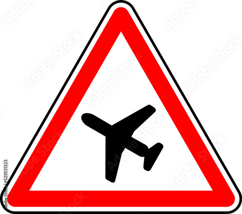 Vector graphic of a uk low flying aircraft road sign. It consists of a depiction of the silhouette of an aeroplane contained within a red triangle