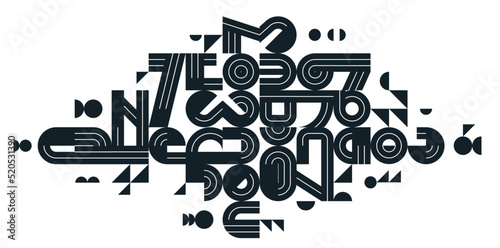 Abstract modern vector trendy design, geometric shapes stylish composition, black and white modular pattern artistic illustration, typography letters elements used.