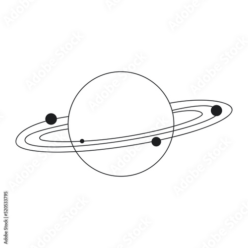 Planet with orbit and satellites in line art  design element  logo.