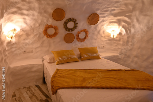 Quadro em tela Bedroom inside a troglodyte cave for rural tourism