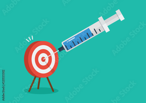 Big vaccine syringe injection to target dartboard