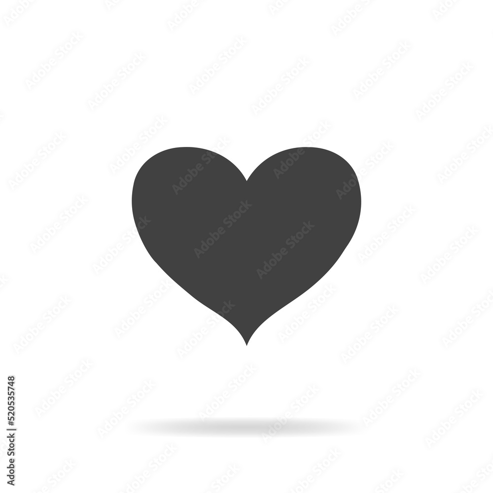 Heart icon. Valentine's Day sign, emblem isolated on white background with shadow, flat style for graphic and web design, logo. A symbol of ideal love. Black icon Vector EPS10.