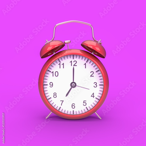 Alarm clock set isolated over pink background close-up. 3d rendering