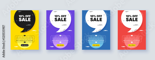 Poster frame with quote, comma. Sale 10 percent off discount. Promotion price offer sign. Retail badge symbol. Quotation offer bubble. Sale message. Vector