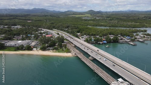 Aerial View Drone shot of sarasin bridge Phuket thailand This photo