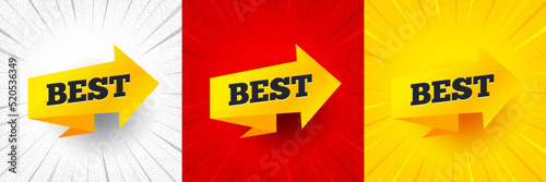 Best sticker. Flash offer banner, coupon or poster. Special offer banner. Arrow tag icon. Best tag promo banner. Retail marketing flyer. Starburst pop art. Vector