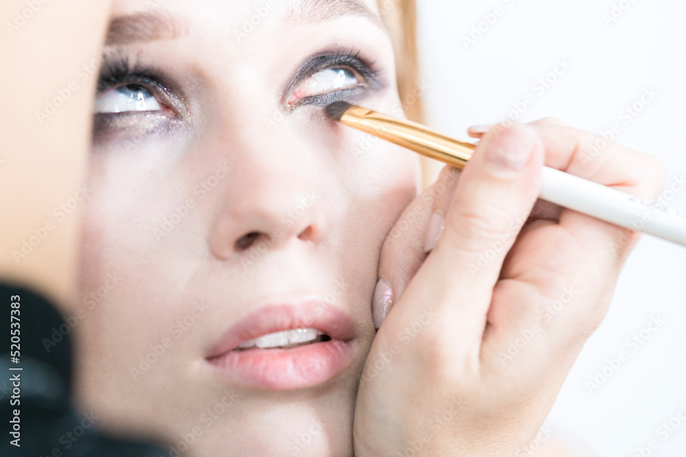 Makeup close up. Makeup artist performs eye makeup. Makeup close up. Makeup artist performs eye makeup.