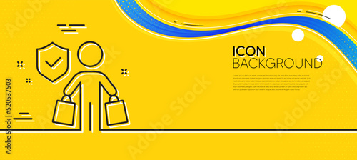 Buyer insurance hand line icon. Abstract yellow background. Risk coverage sign. Shopping protection symbol. Minimal buyer insurance line icon. Wave banner concept. Vector