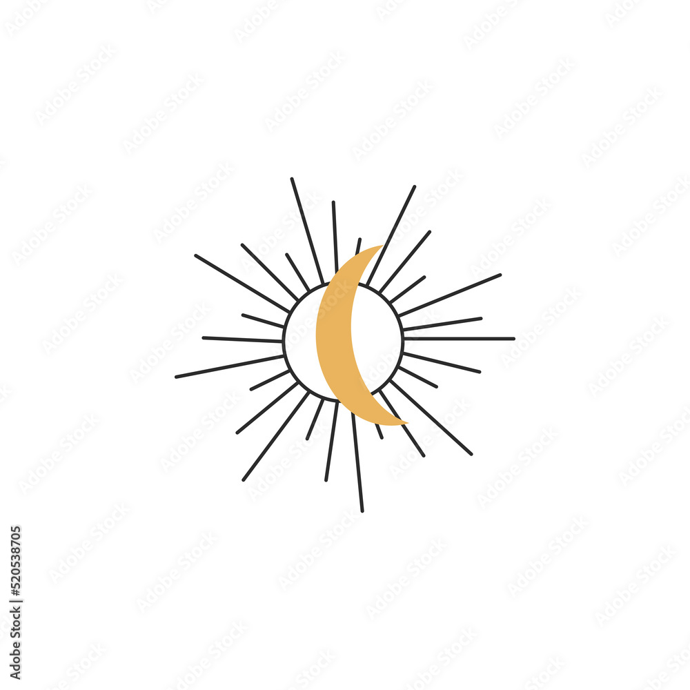 Moon Mystical logo. Vector Illustration. Minimalist Line art Style.