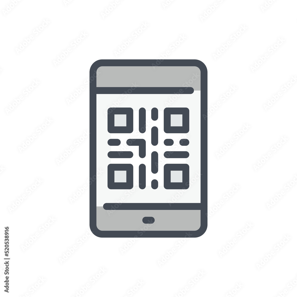 Mobile phone with QR code color line icon. Scan QR on smartphone vector outline colorful sign. Mobile phone with QR code color line icon. Scan QR on smartphone vector outline colorful sign.