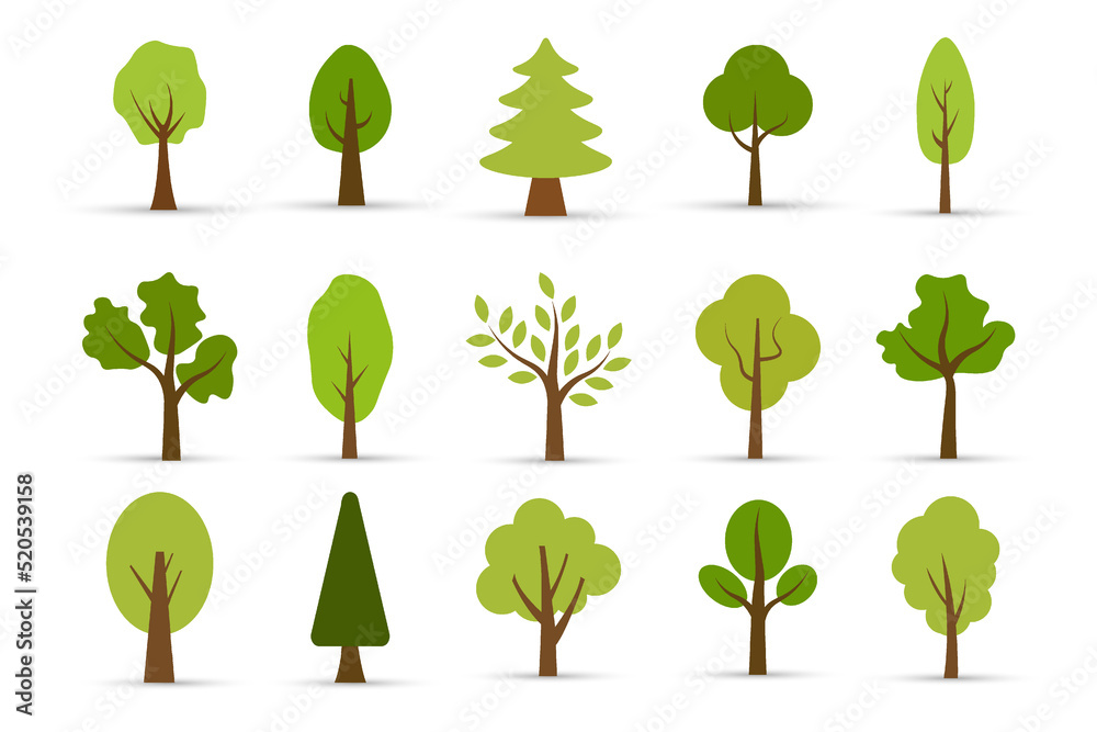 Fototapeta premium Tree icon collection. Set of forest trees. Isolated vector illustration