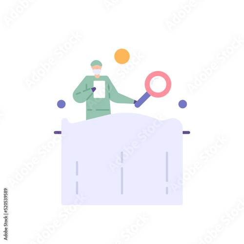 forensic team or investigator. a hospital official performs an autopsy or examines a body from a corpse. investigation or analysis. flat cartoon illustration. concept design
