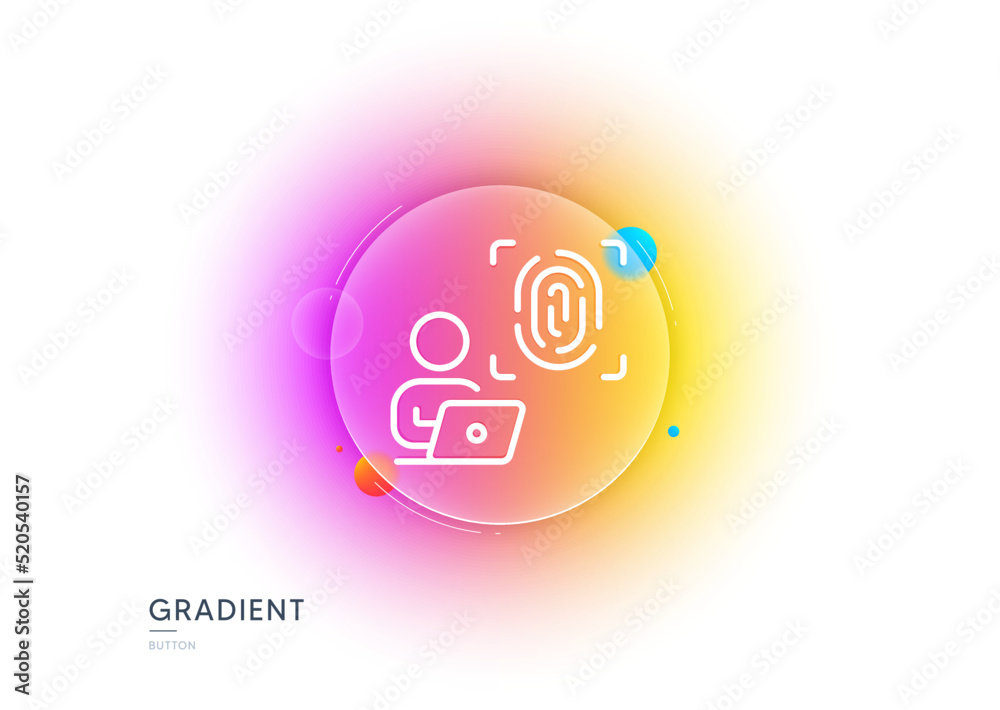 Computer fingerprint line icon. Gradient blur button with glassmorphism. Finger print scan sign. Biometric identity symbol. Transparent glass design. Computer fingerprint line icon. Vector Computer fingerprint line icon. Gradient blur button with glassmorphism. Finger print scan sign. Biometric identity symbol. Transparent glass design. Computer fingerprint line icon. Vector