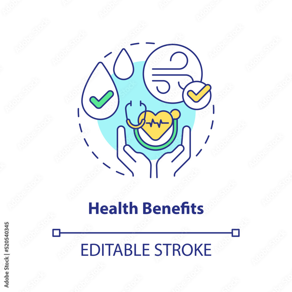 Health benefits concept icon. Clean water and air. Energy efficiency benefit abstract idea thin line illustration. Isolated outline drawing. Editable stroke. Arial, Myriad Pro-Bold fonts used Health benefits concept icon. Clean water and air. Energy efficiency benefit abstract idea thin line illustration. Isolated outline drawing. Editable stroke. Arial, Myriad Pro-Bold fonts used