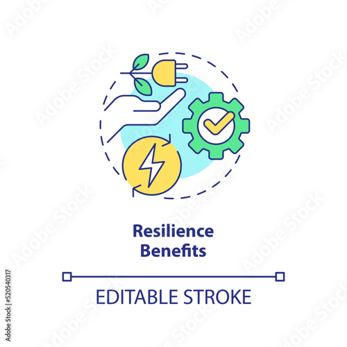 Resilience benefits concept icon. Electric grid load. Energy efficiency benefit abstract idea thin line illustration. Isolated outline drawing. Editable stroke. Arial, Myriad Pro-Bold fonts used