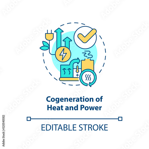 Cogeneration of heat and power concept icon. Combined engine. Energy efficiency abstract idea thin line illustration. Isolated outline drawing. Editable stroke. Arial, Myriad Pro-Bold fonts used photo
