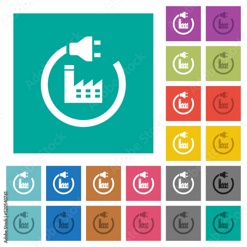 Power plant square flat multi colored icons