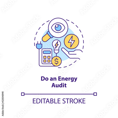 Do energy audit concept icon. Company expenses. Energy efficiency at work abstract idea thin line illustration. Isolated outline drawing. Editable stroke. Arial, Myriad Pro-Bold fonts used