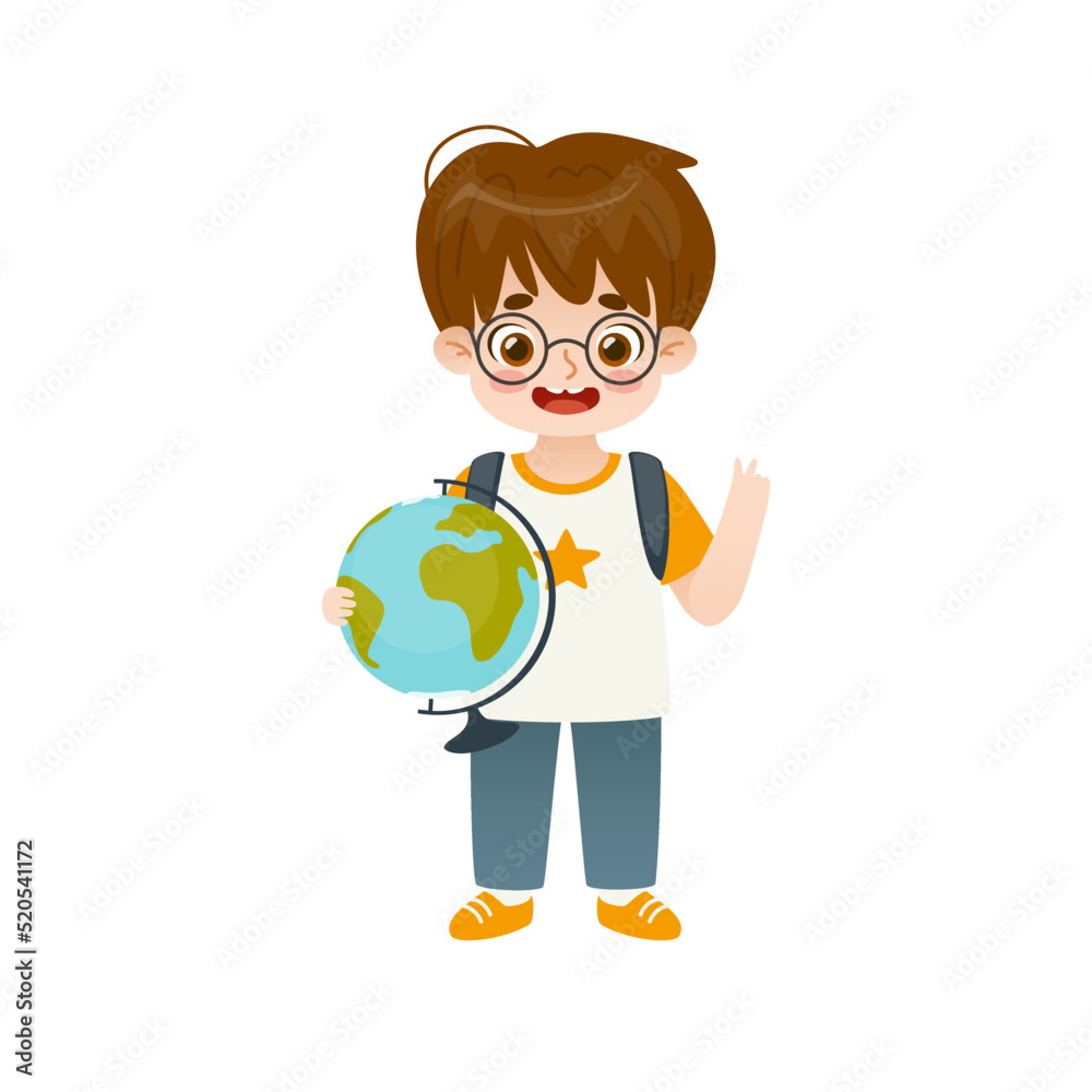 Cute school boy standing with globe. happy cartoon student with world map. Adorable pupil. Cute school boy standing with globe. happy cartoon student with world map. Adorable pupil.