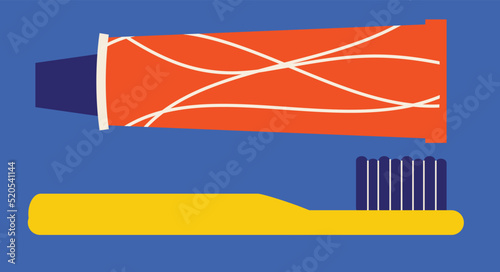 handle toothbrush with toothpaste for brushing teeth. mouth Cleaning tools vector ilustration. dental hygiene set