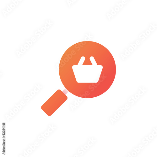 Market basket in magnifying glass, Logo with Market Concept