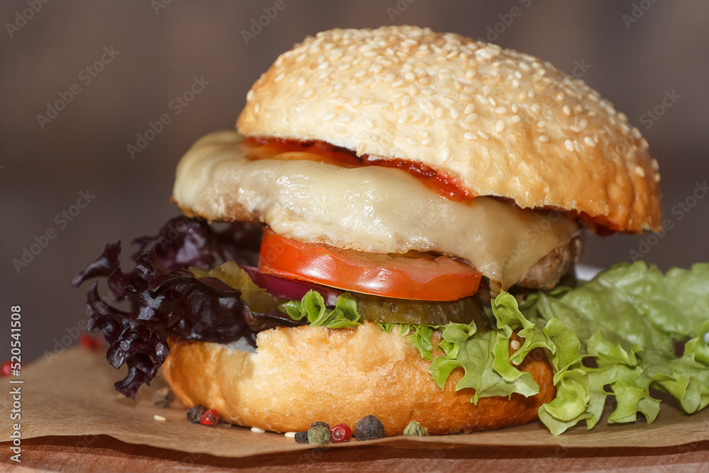 tasty burger on the table, fresh burger ready to eat