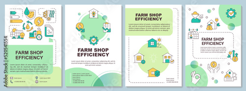 Farm shop energy efficiency green brochure template. Leaflet design with linear icons. Editable 4 vector layouts for presentation, annual reports. Arial-Bold, Myriad Pro-Regular fonts used