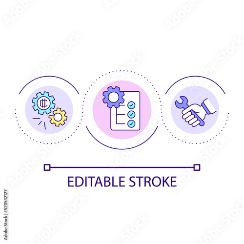Blockchain network setup loop concept icon. Cryptocurrency mining plan. E business technology abstract idea thin line illustration. Isolated outline drawing. Editable stroke. Arial font used