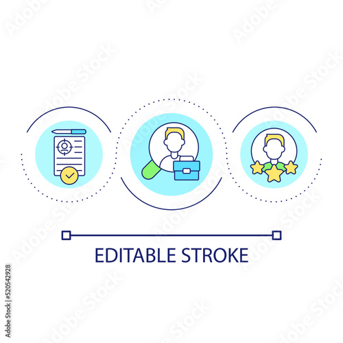 Choose best candidate loop concept icon. HR management. Select employee CV. Recruitment abstract idea thin line illustration. Isolated outline drawing. Editable stroke. Arial font used