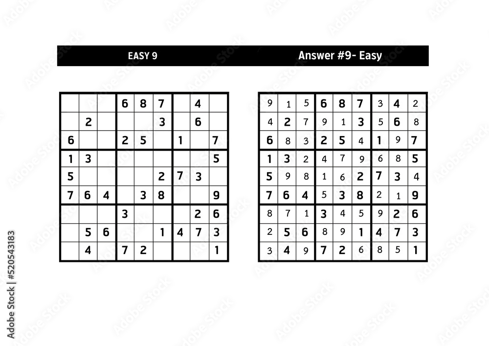 Sudoku puzzle game.Sudoku puzzle with a solution - EASY LEVEL