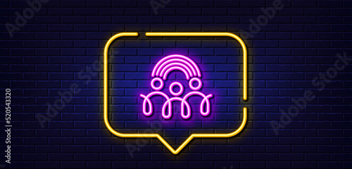 Neon light speech bubble. Inclusion line icon. Equity culture sign. Gender diversity symbol. Neon light background. Inclusion glow line. Brick wall banner. Vector
