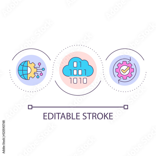 Global digital information storage loop concept icon. Online data. Virtual cloud usage abstract idea thin line illustration. Isolated outline drawing. Editable stroke. Arial font used © bsd studio