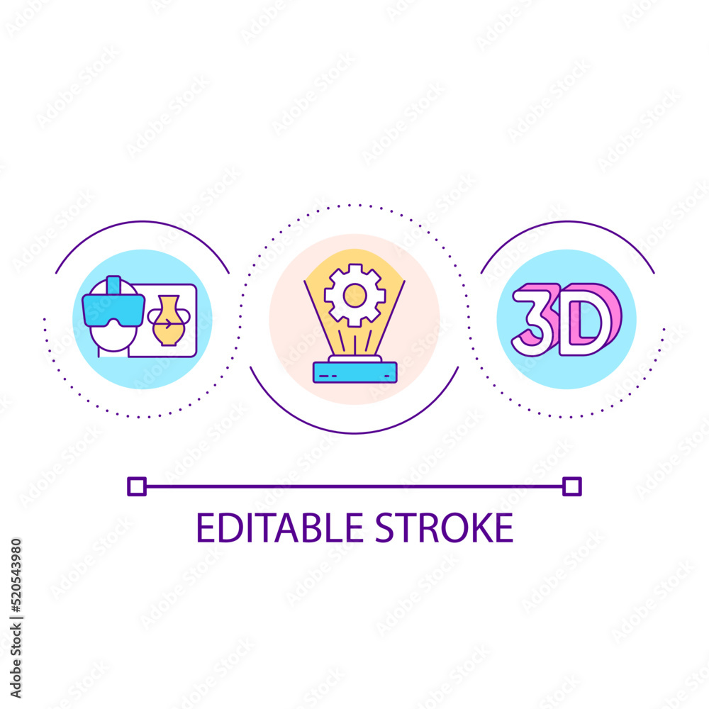 Virtual reality improving life loop concept icon. AR technology for business and education abstract idea thin line illustration. Isolated outline drawing. Editable stroke. Arial font used