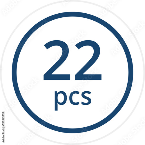 number of pieces in a package pieces pcs decal stickers. Vector illustration isolated on white.