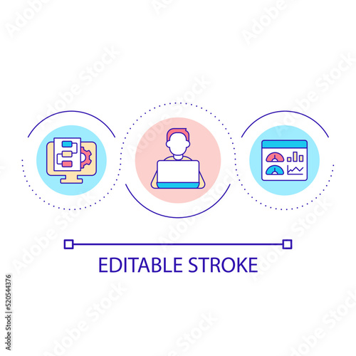 Business analytics expert loop concept icon. Research financial data. Forecast service abstract idea thin line illustration. Isolated outline drawing. Editable stroke. Arial font used