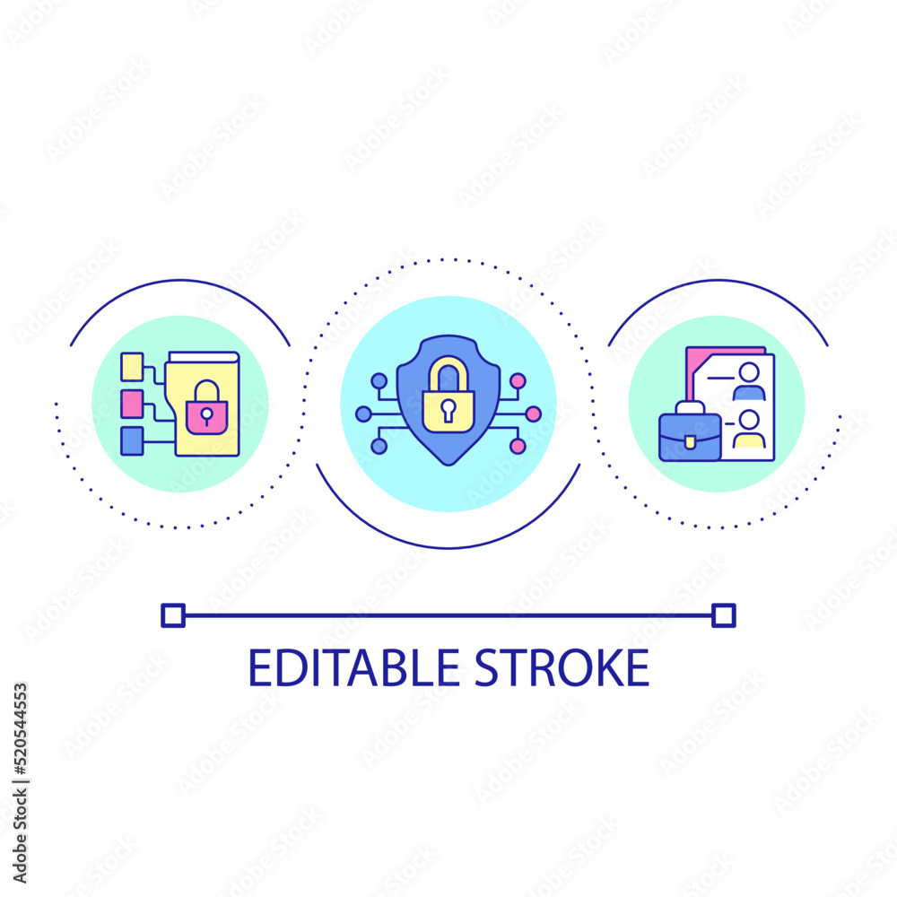Closed access to personal data loop concept icon. Corporate data security. Employees profiles safety abstract idea thin line illustration. Isolated outline drawing. Editable stroke. Arial font used