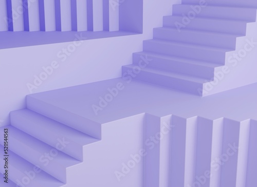 Empty purple staircase or step product display platform with light and shadow for product presentation 3D rendering illustration