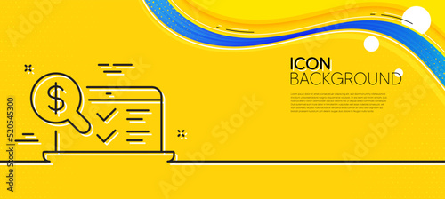 Online accounting line icon. Abstract yellow background. Audit sign. Check finance symbol. Minimal online accounting line icon. Wave banner concept. Vector