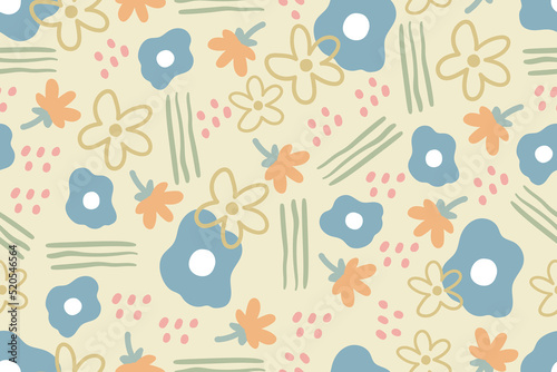 Cute flowers abstract vintage doodle pattern