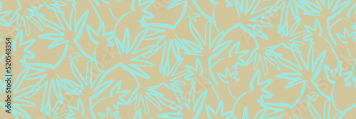 Hand drawn tropical leaf abstract print. Creative collage seamless pattern. Fashionable template for design.