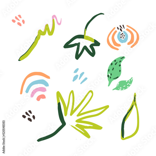 Abstract floral organic shapes elements. Contemporary modern hand drawn vector illustration.