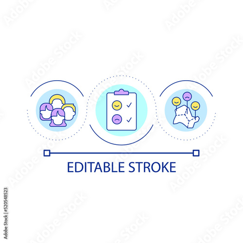 Public opinion poll loop concept icon. Questioning and human research survey. Demographics abstract idea thin line illustration. Isolated outline drawing. Editable stroke. Arial font used