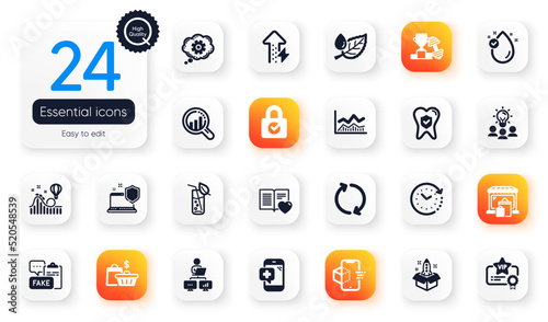 Set of Business flat icons. Medical phone, Love book and Work home elements for web application. Vitamin e, Password encryption, Startup icons. Business idea, Computer security. Vector