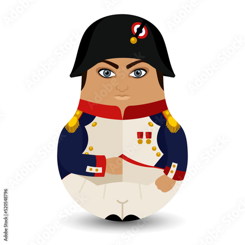 Napoleon Bonaparte. French military leader, statesman and one of the most prominent figures in the history of the West. Designer tilting toy. Modern kawaii dolls for your business project. Flat vector