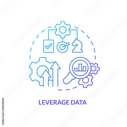 Leverage data blue gradient concept icon. Improve visibility. Business. Supply chain priority abstract idea thin line illustration. Isolated outline drawing. Myriad Pro-Bold font used