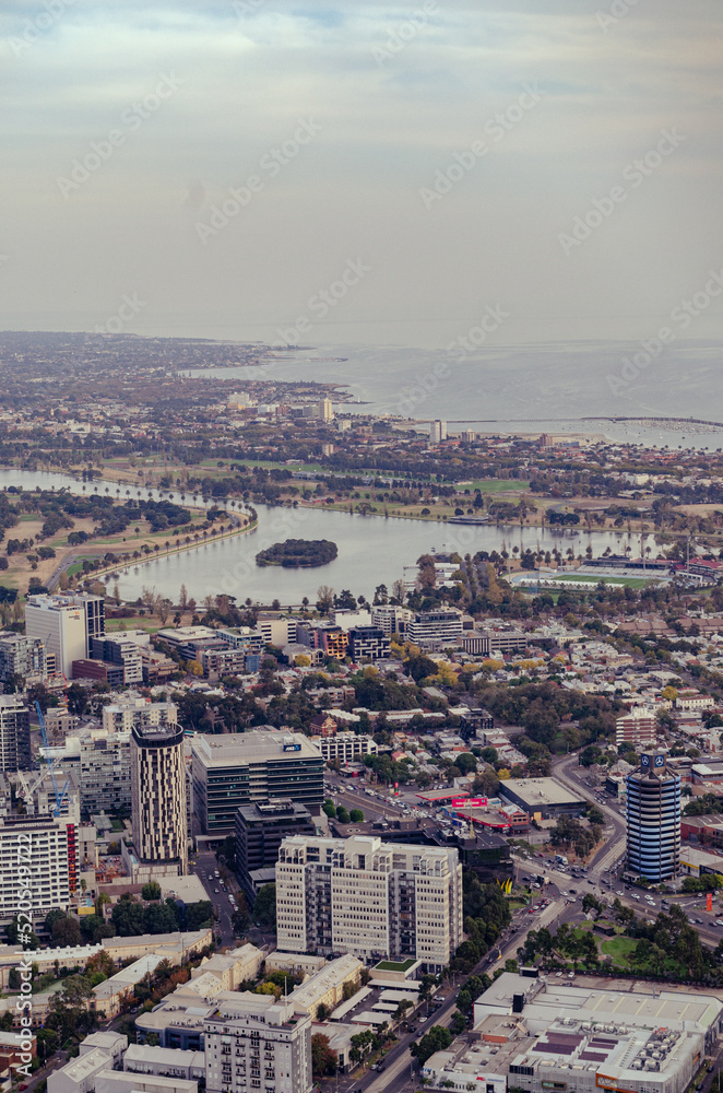 aerial view of the city of melbourne CBD
