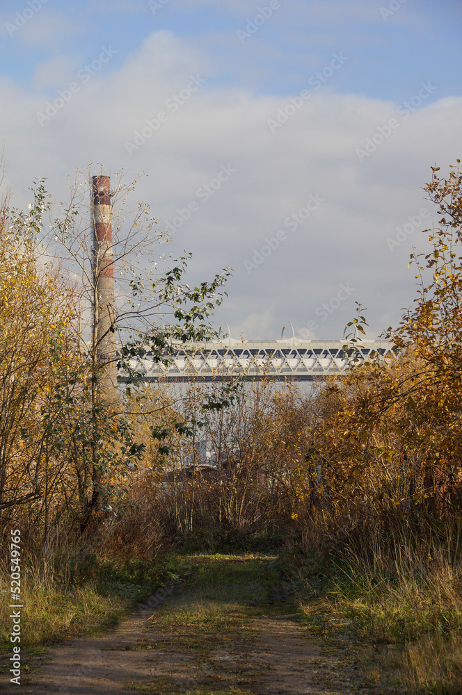 Photo of an autumn landscape on industrial area Kanonersky Island, St. Petersburg