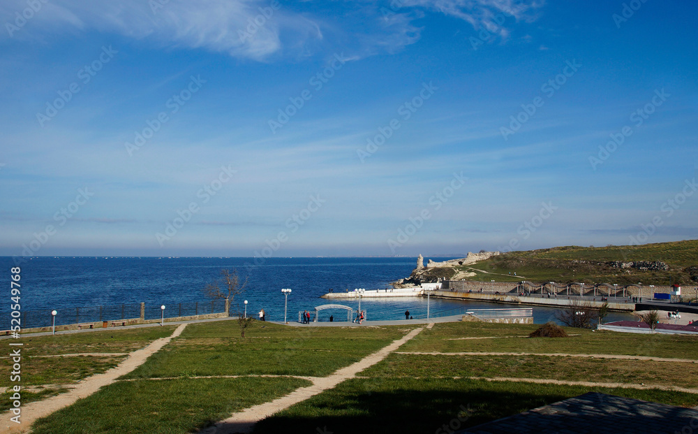 Photo of Park named after. Anna Akhmatova, Russia, Sevastopol. View to the Black sea and ancient ruins