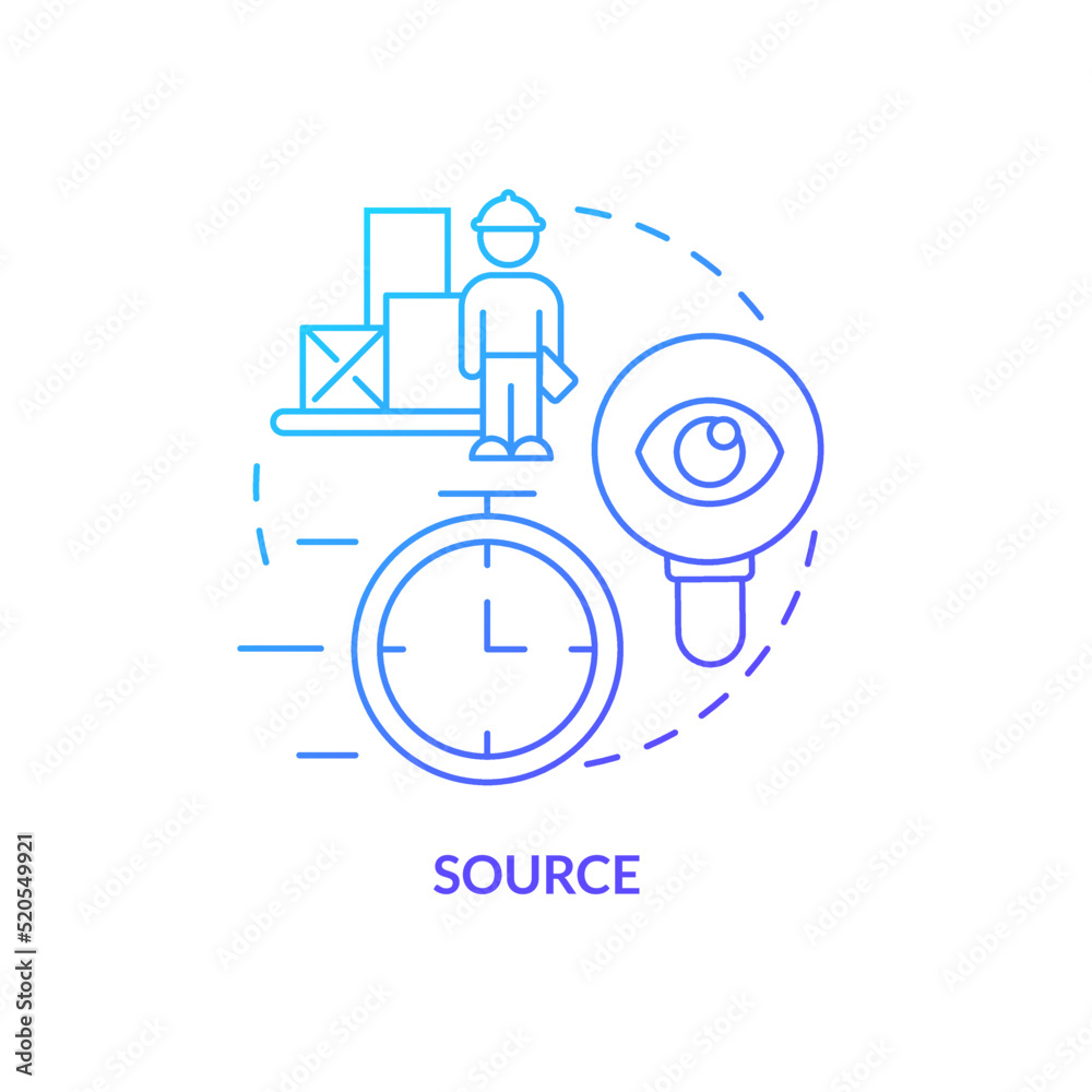 Source blue gradient concept icon. Find vendors. Inventory. Component of supply chain management abstract idea thin line illustration. Isolated outline drawing. Myriad Pro-Bold font used Source blue gradient concept icon. Find vendors. Inventory. Component of supply chain management abstract idea thin line illustration. Isolated outline drawing. Myriad Pro-Bold font used