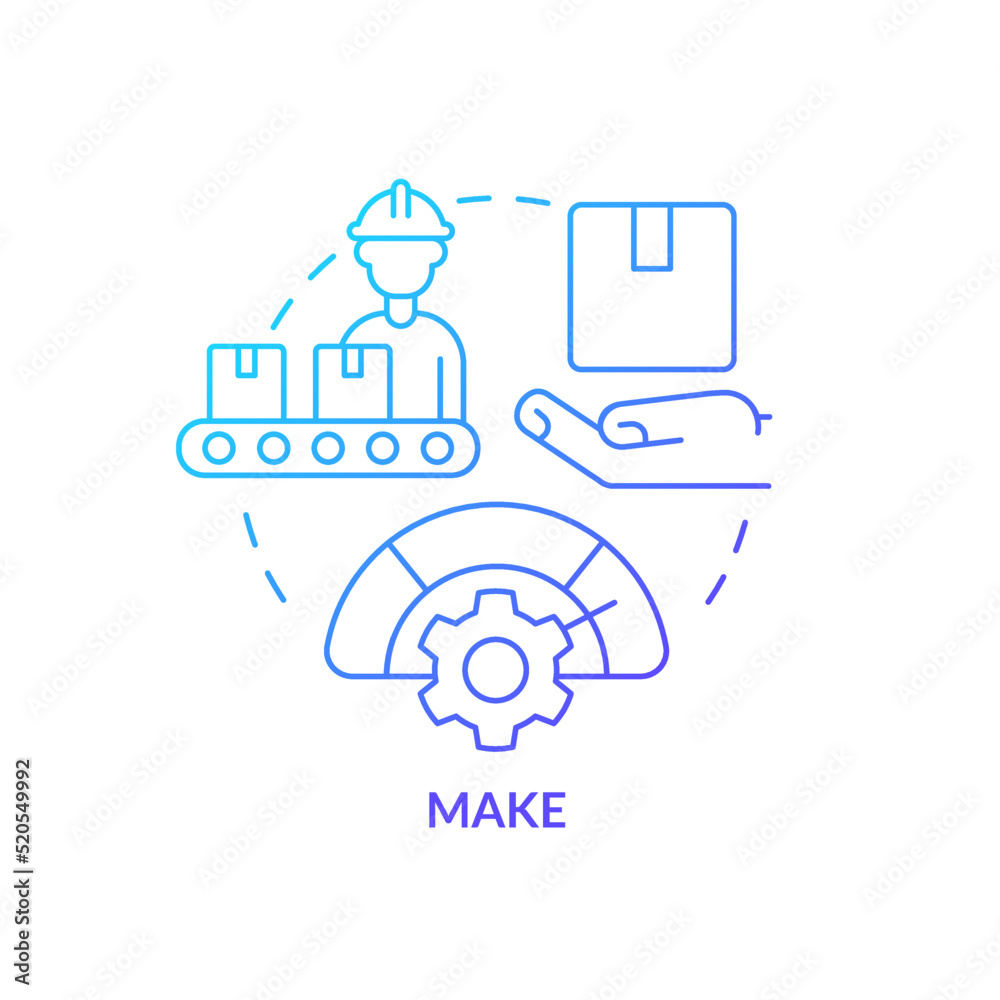 Make blue gradient concept icon. Manufacturing process. Component of supply chain management abstract idea thin line illustration. Isolated outline drawing. Myriad Pro-Bold font used Make blue gradient concept icon. Manufacturing process. Component of supply chain management abstract idea thin line illustration. Isolated outline drawing. Myriad Pro-Bold font used